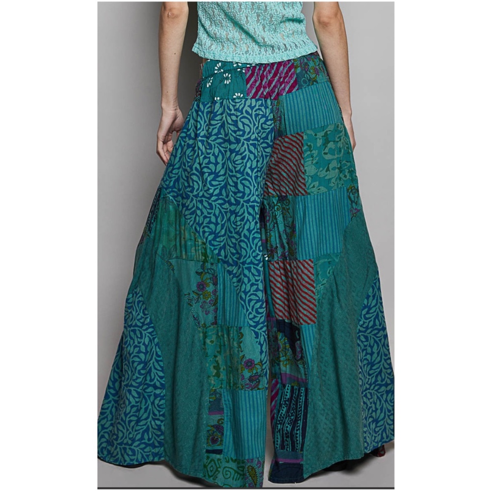 POL Cotton Stretchy Waist Floral Patchwork Wide leg Pants - Picture 5 of 5